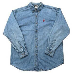 Walt Disney World Shirt Mens Size M Long Sleeve Denim Mickey Mouse Blue Vintage